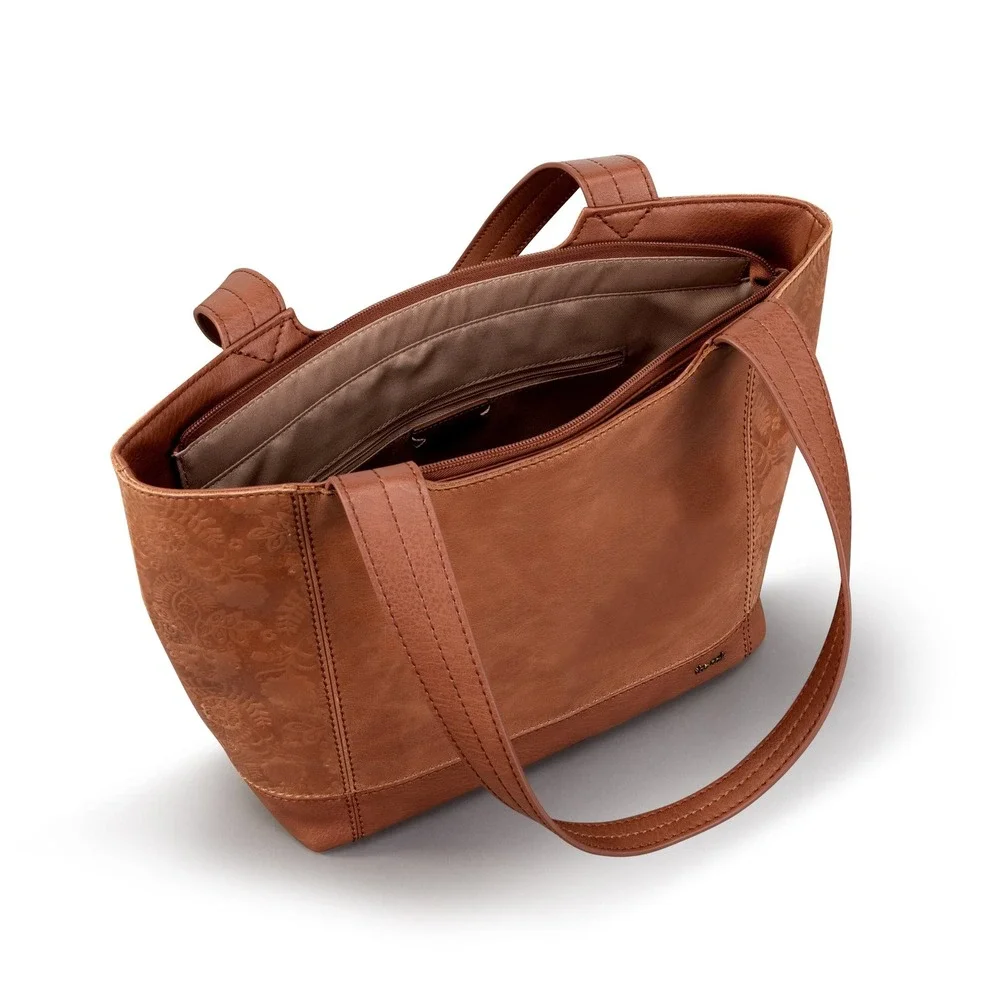 NWT The Sak‎ De Young Leather Tote Bag - Tobacco Floral Embossed 100% Cow Hide